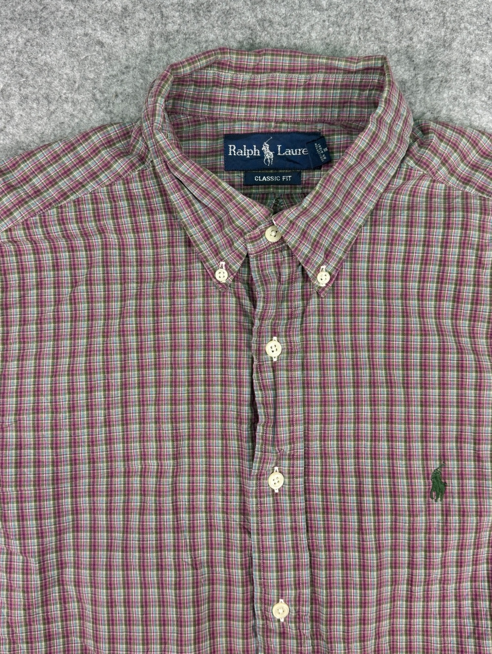 Ralph Lauren Long Sleeve Button Down Shirt Men XL Classic Fit Gingham Prep Pony